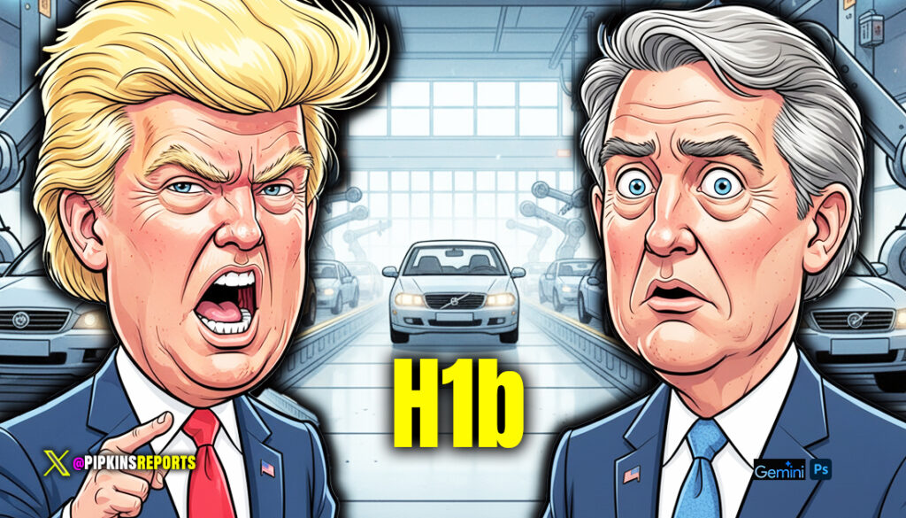 Trump and Cornyn on Factory Floor - H1b - Cartoon