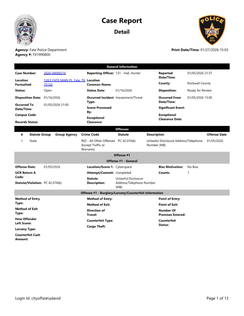 Case Report of complaint against Councilwoman Codi Chinn.