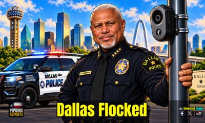 Cartoon Caricature of Dallas Police Chief and Flock Camera