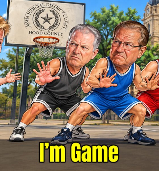 Cartoon Caricature of Basketball Game in Granbury Recall Fight